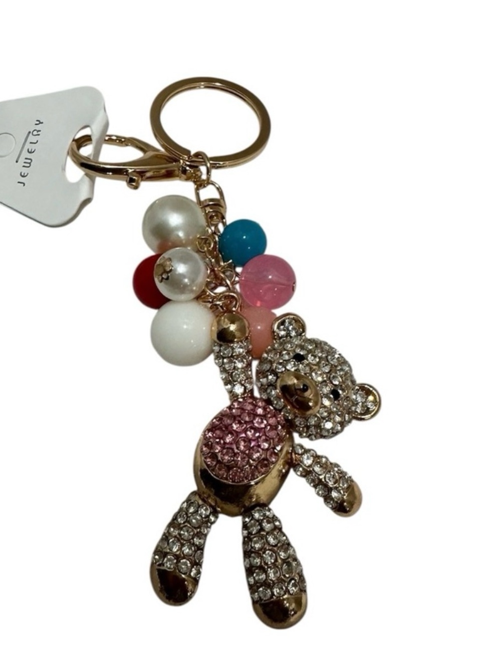 Crystal Teddy Bear Bag Charm Keychain - Pink & Multicolor